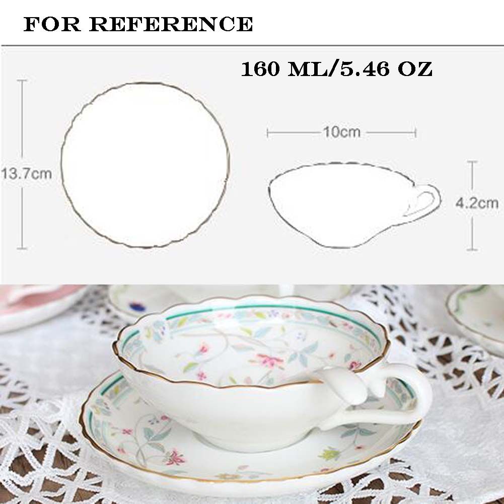 Mug Cup Ceramic Tea Cup Afternoon Tea Time Cups and Saucer Set with Spoon 5.4OZ