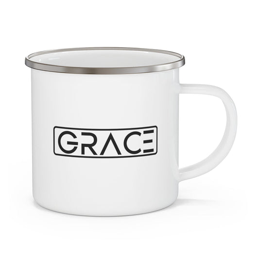 Enamel Camping Mug, Grace Christian Black Illustration